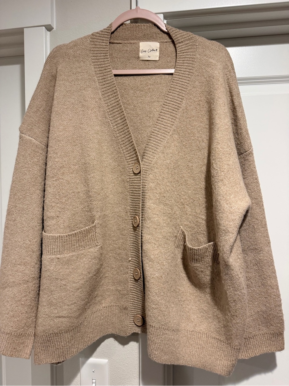 Ecru Button-Front Pocket Cardigan Sweater - Neutral Beige